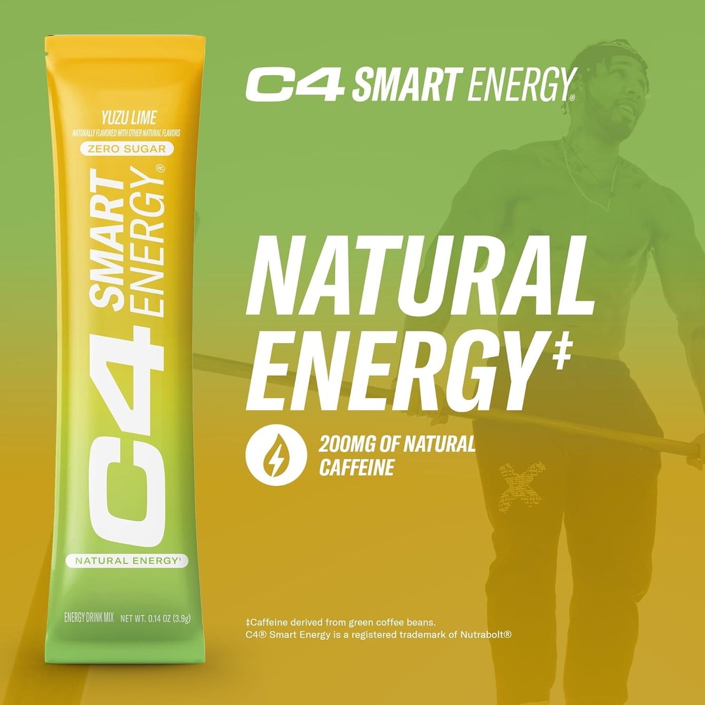 Cellucor C4 Smart Energy Powder Stick Packs - Sugar Free Performance Fuel & Nootropic Brain Booster, Coffee Substitute or Alternative | Yuzu Lime - 14 Count